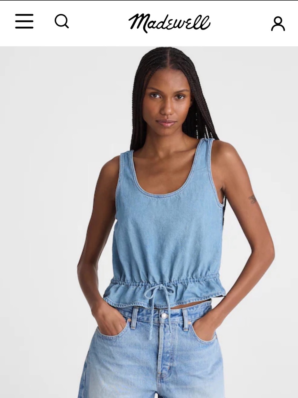 Madewell Denim Scoopneck Peplum Top Size medium lido wash